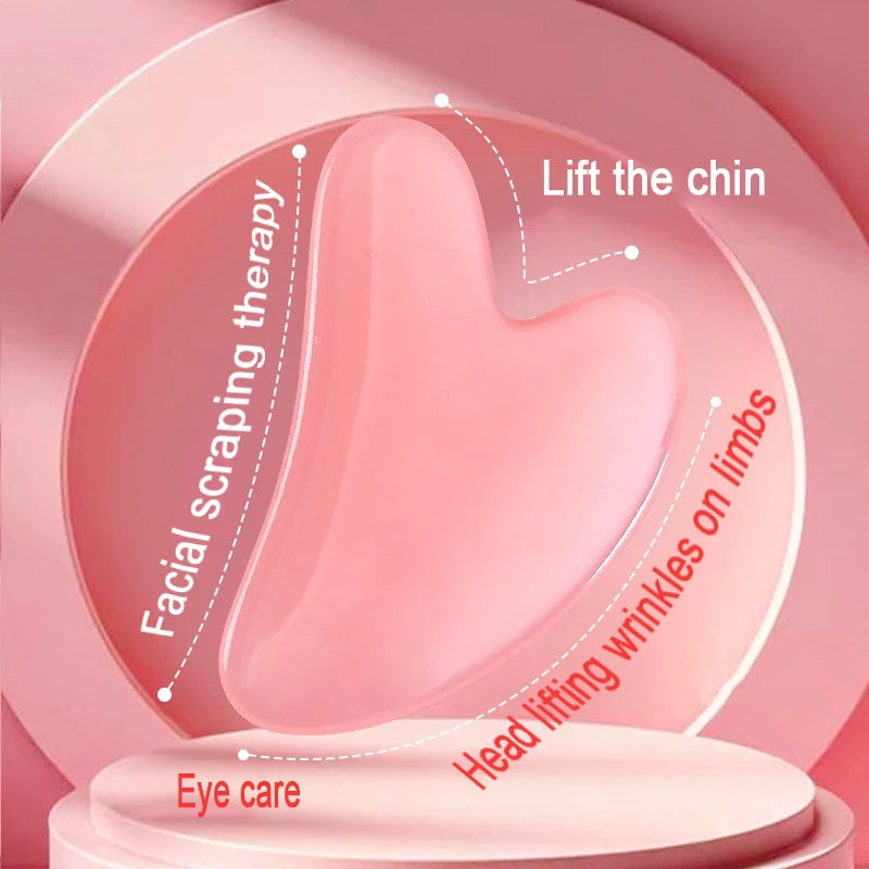 Pink Resin Facial Massage Roller & Gua Sha Skincare Tool Set