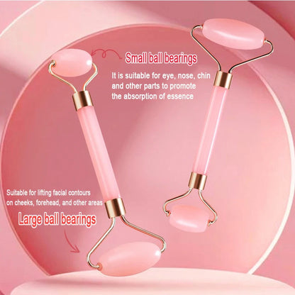 Pink Resin Facial Massage Roller & Gua Sha Skincare Tool Set
