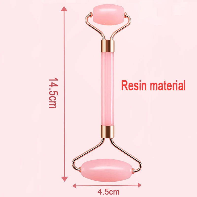 Pink Resin Facial Massage Roller & Gua Sha Skincare Tool Set